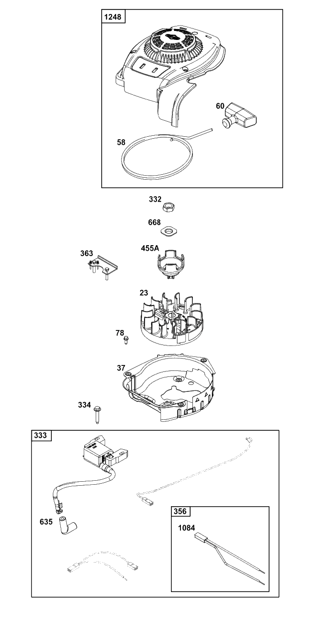 Flywheel, Ignition, And Starter Group Diagram and Parts List for 8P502-0089-H5  Briggs and Stratton Engine